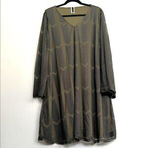 Identity Olive Patterned Long Sleeve Dress- Size 2X